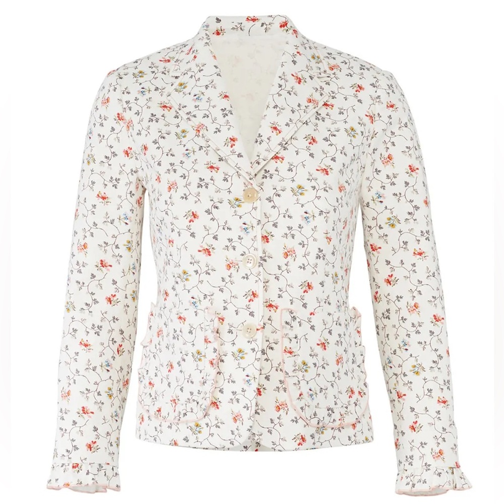 Size 12 | Rebecca Taylor | Vine Twill Blazer Floral Ruffle Pocket